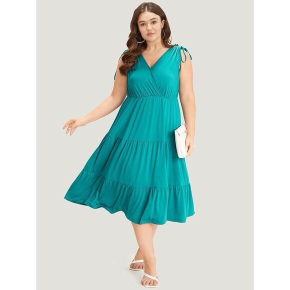 Supersoft Teal Layered Wrap Dress with Pockets 1X Plus Size - Picture 1 of 6